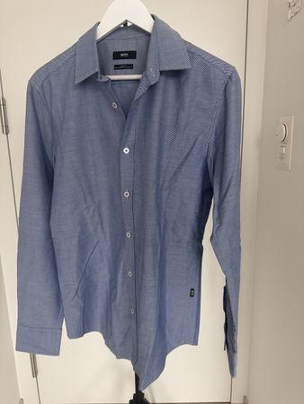 BOSS Herrenhemd, Gr. M, Slim Fit, gepunktet blau
