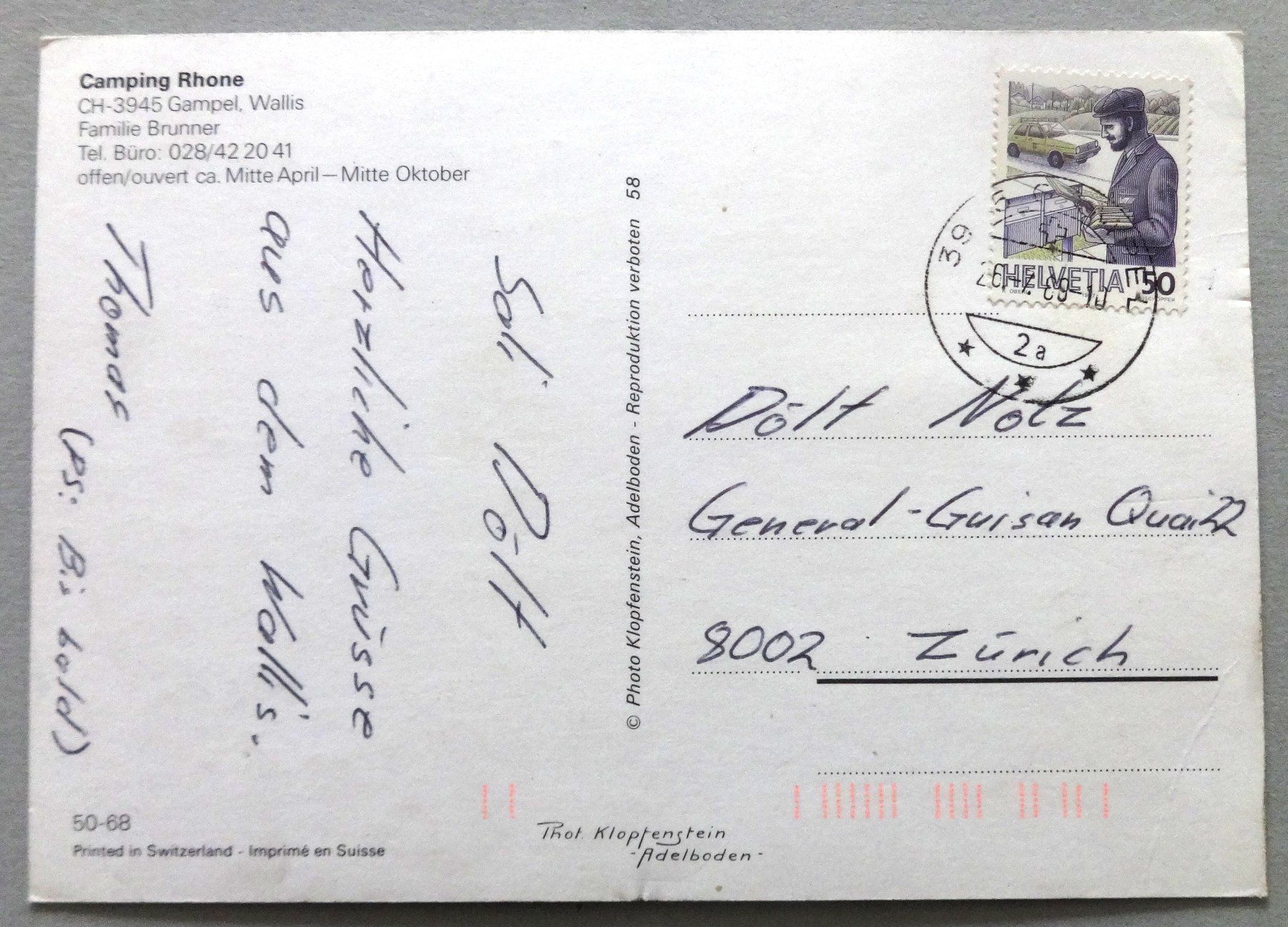 Cartoline postali: Camping Rhone, Gampel, Wallis – Difettoso da Fétigny venduto da Billy2miny 1