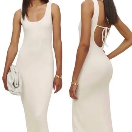 REFORMATION Nero Knit Kleid mega Rücken Ivory Gr M **NEU**