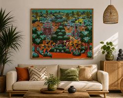 Grande peinture balinaise encadrée 90 x 74 cm