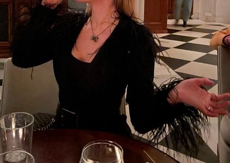 Jacket dress with feather sleeves