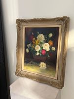 Antique Floral Oil Painting in Ornate Frame, Signed A.Müller