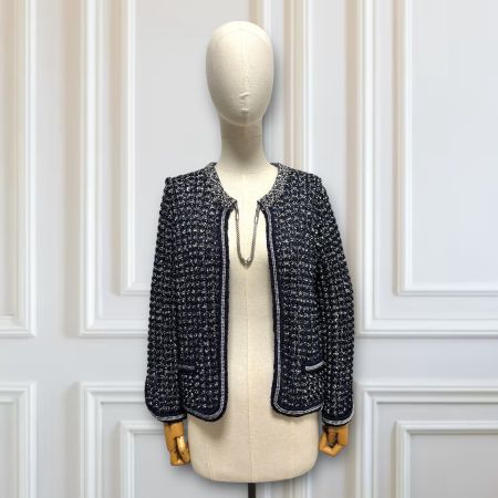 CHANEL Cardigan marine/weiss Gr. 38