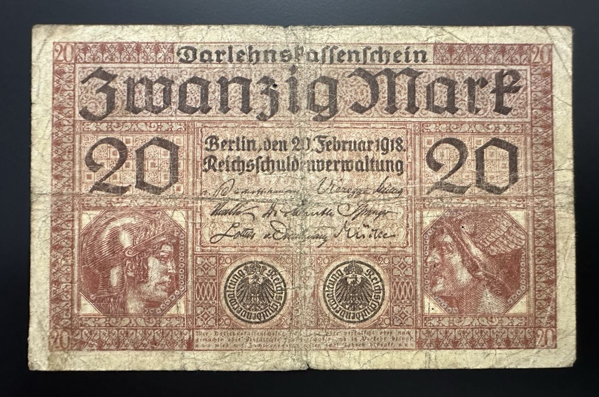 Banconote: Reichsbanknote 1918 Zwanzig Mark – Usato da Watt venduto da Coins13