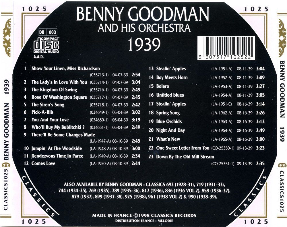 CDs: Jazz-CD:  Benny Goodman 1939  (Classics) – D'occasion à Hochfelden par mue_lhm9 2