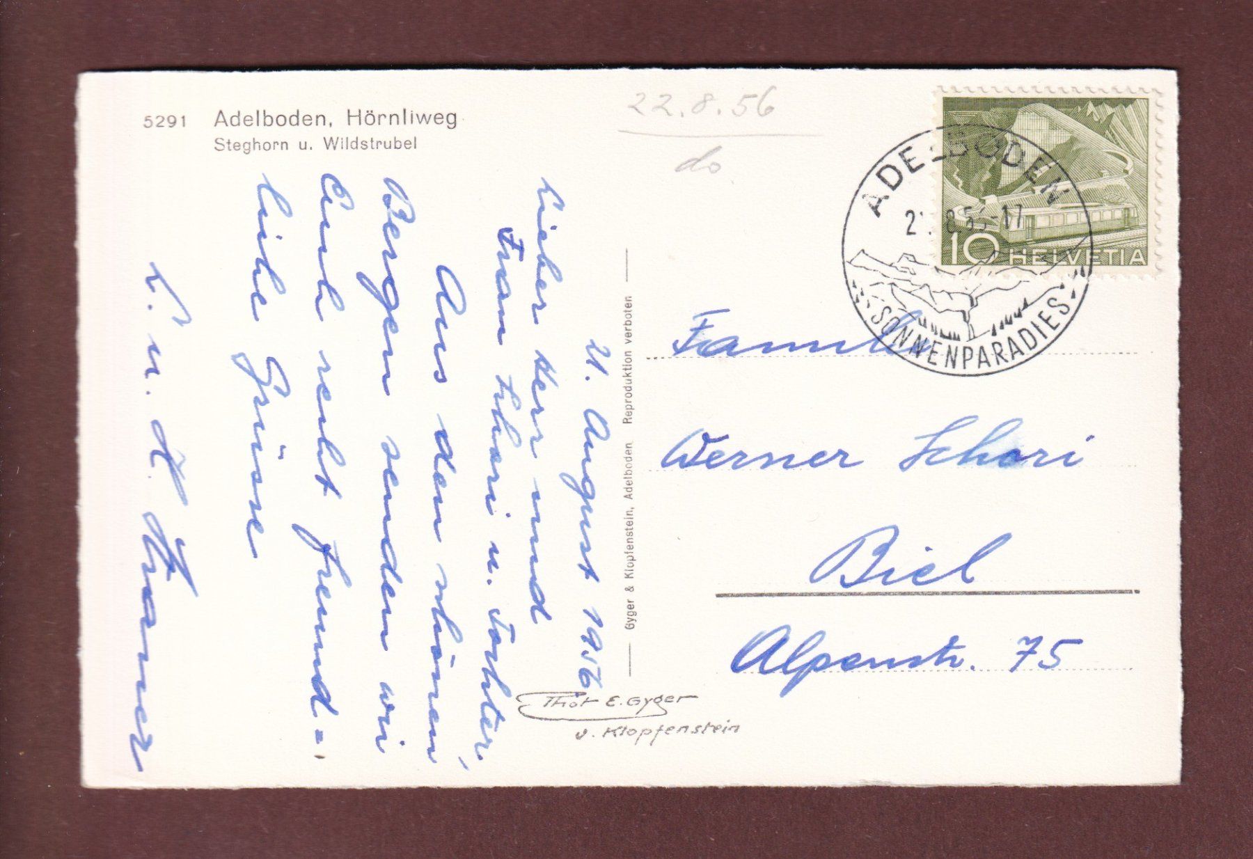 Cartoline postali: ADELBODEN - Hörnliweg - 1956 – Usato da Pully venduto da nicecards-shop 1