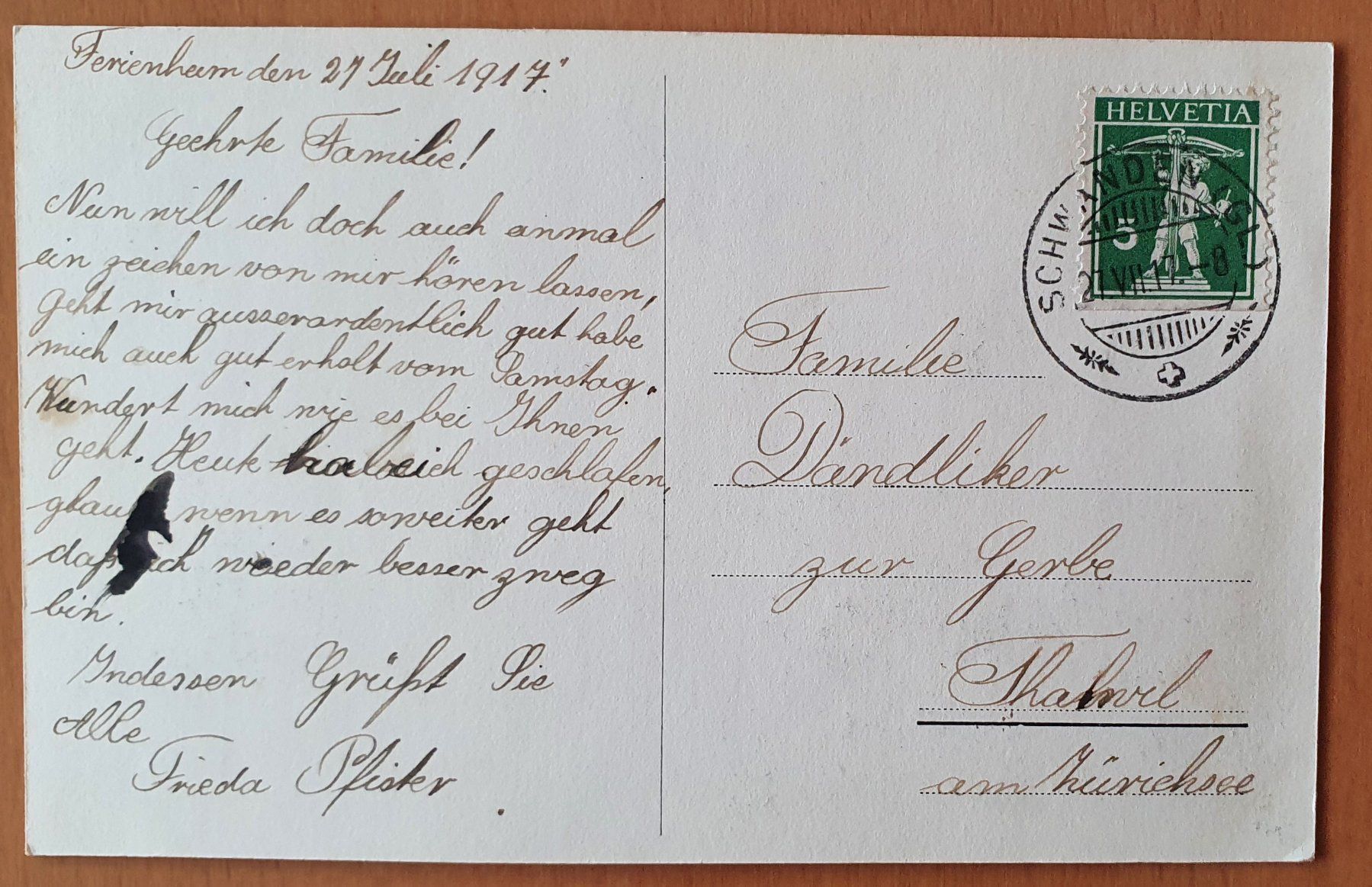 Cartoline postali: Schwanderberg 1917 - Ferienheim Winterthur – Usato da Kreuzlingen venduto da Rschweiz1 1