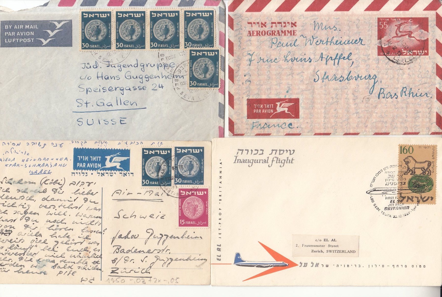 Alle Briefmarken: Israel 50er-Jahre 4 Briefe – Gebraucht aus Bürglen TG von StampGraf 1
