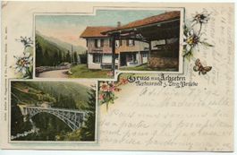 LITHO Gruss aus Achseten, d. Steg-Brücke