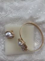 Schmuckset Armreif Ring Perlen Goldfarben neu