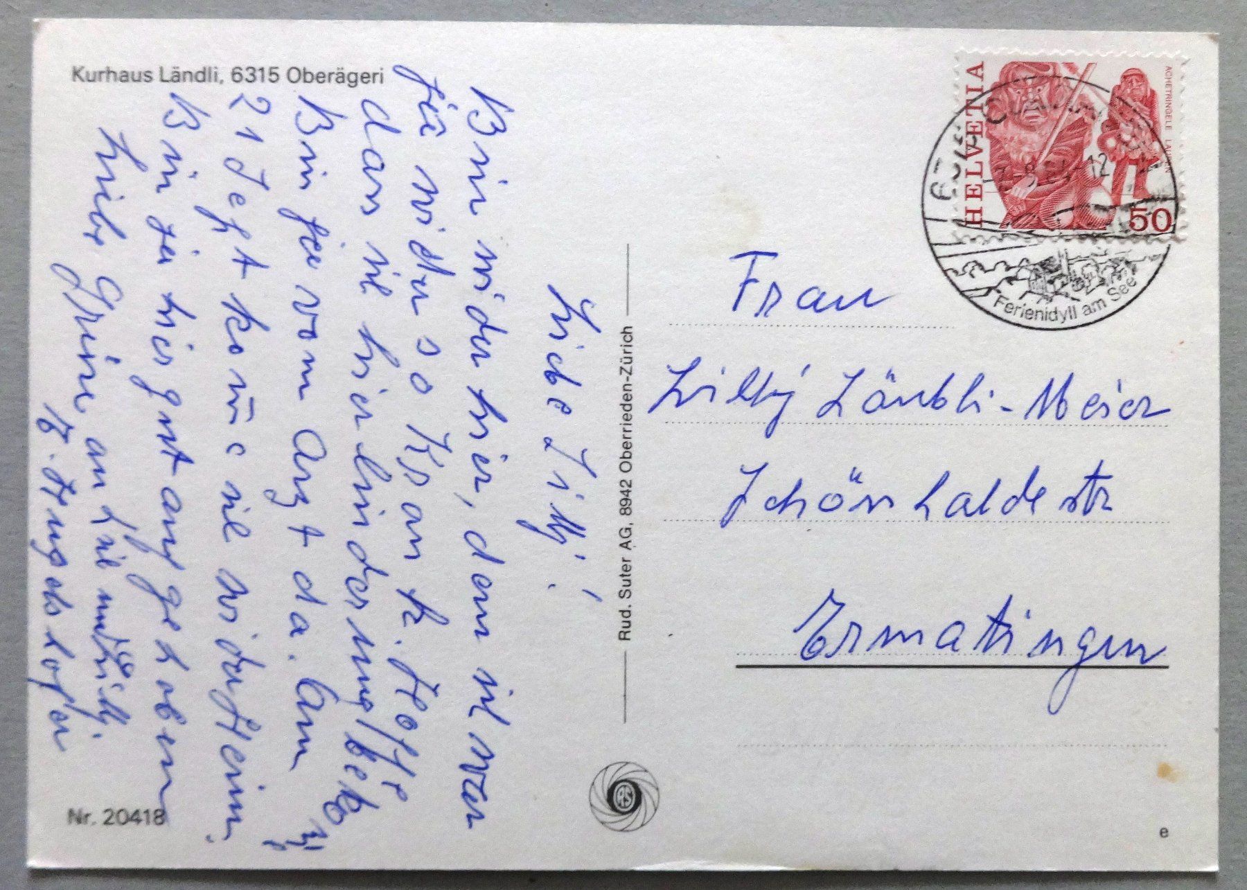 Cartoline postali: Kurhaus Ländli, Oberägeri – Usato da Fétigny venduto da Billy2miny 1