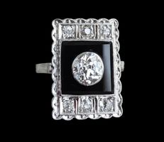 Antiker Art Deco Diamant Onyx Ring Gold 18kt 750