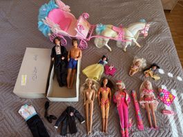 Vintage Barbie Puppen Set mit Kutsche und Ski Barbie