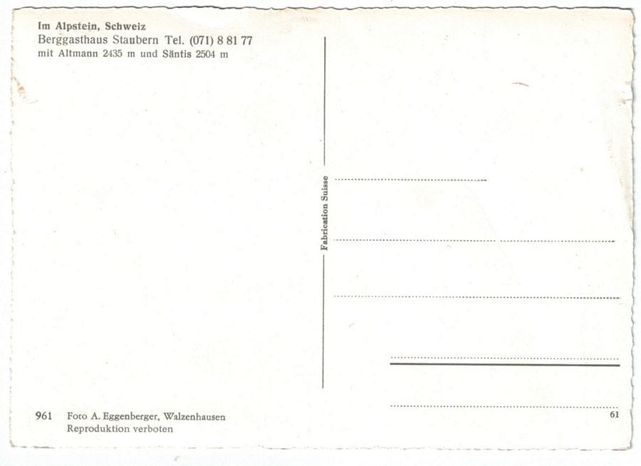 Cartoline postali: Berggasthaus Staubern, um 1950 – Usato da Frauenfeld venduto da POML 1