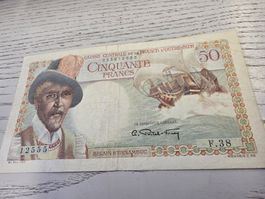 Banknote 50 Francs Caisse Centrale gebraucht