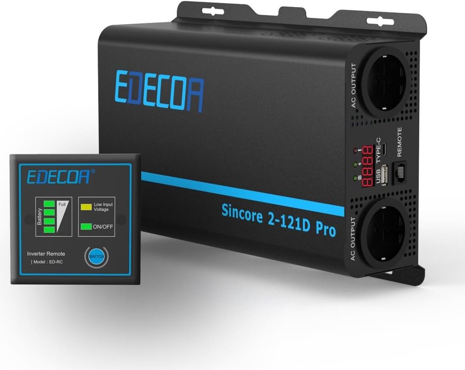 EDECOA Sinus Wechselrichter 12V auf 230V, 1'200W