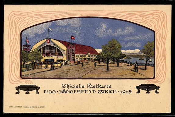Cartoline postali: Zürich, Eidgen. Sängerfest 1905, Ansic – Usato da Berlin venduto da bartko-reher