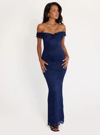 Princess Polly Anabeila Strapless Frill Maxi Dress Navy
