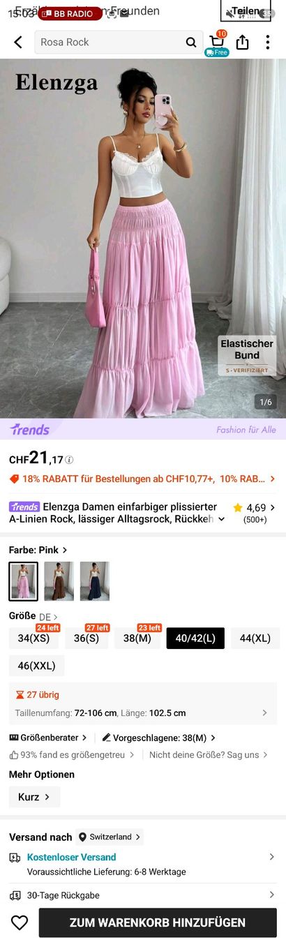Shein Gonne: NEU - Traumhafter Boho Maxirock - L - Rosa – Nuovo (secondo la descrizione) da Thalwil venduto da FashionVault 2