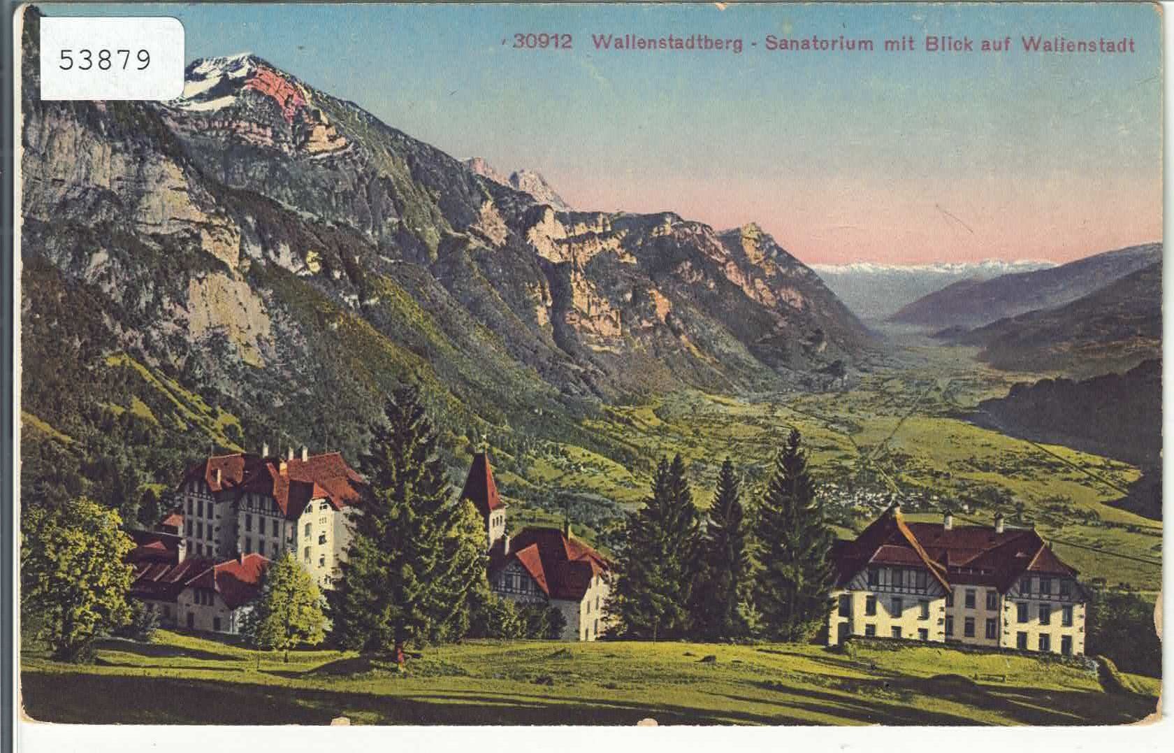 Cartoline postali: Wallenstadtberg - Sanatorium mit Blick auf Wallensee - Litho – Usato da Ettingen venduto da Kartenplanet