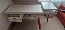 Schreibtisch mit Schubladen und Aufsatz weiss/rot gebraucht