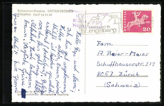 Cartoline postali: Engelberg, Restaurant-Pension Untertrüb – Usato da Berlin venduto da bartko-reher 1