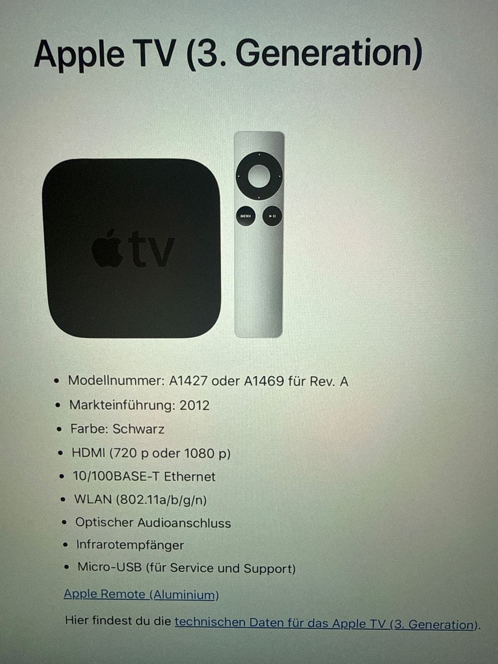 Apple Sistemi audio & multimediali: Apple TV (3. Generation) A1427 – Usato da Winterthur venduto da MesaArch2012 2