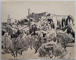 Jacques Jacobi: VOLTERRA Toskana, Tuschezeichnung 1944 (II)