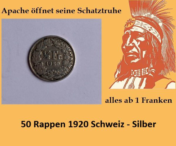 Alle Münzen: 50 Rappen 1920 - Silber - Schweiz – Gebraucht aus Zürich von Apache4