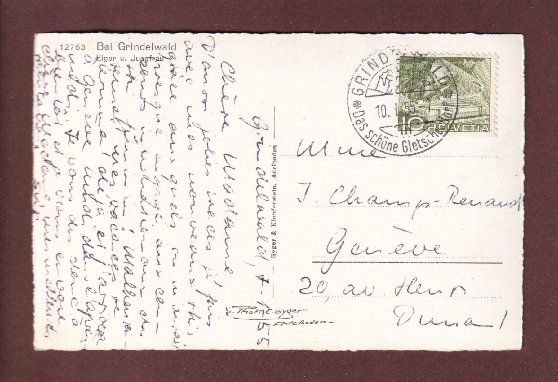 Cartoline postali: Bei GRINDELWALD - 1955 – Usato da Pully venduto da nicecards 1