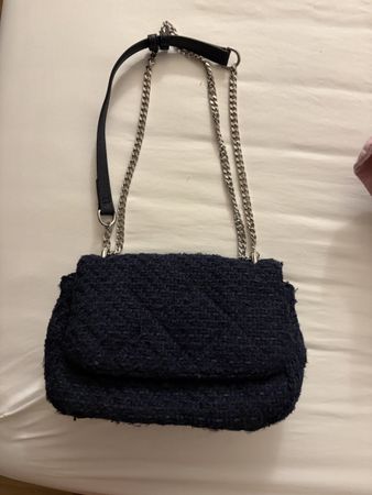 Umhängetasche marineblau, Tweed-Stoff, Kettenriemen