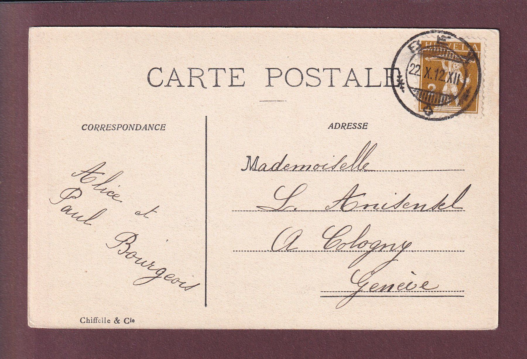Cartoline postali: Alpe de JAVERNAZ - 1912 – Usato da Pully venduto da nicecards 1