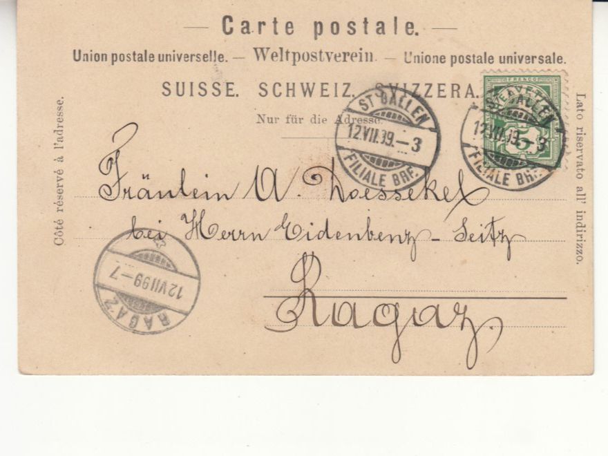 Cartoline postali: St. Gallen Unionbank 1899 – Usato da Bürglen TG venduto da StampGraf 1