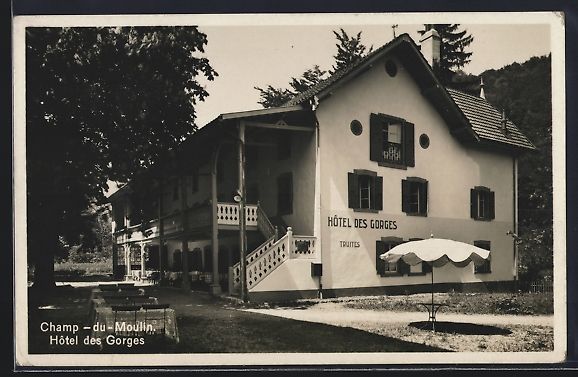 Cartoline postali: Champ-du-Moulin, Hotel des Gorges, propr – Usato da Berlin venduto da bartko-reher