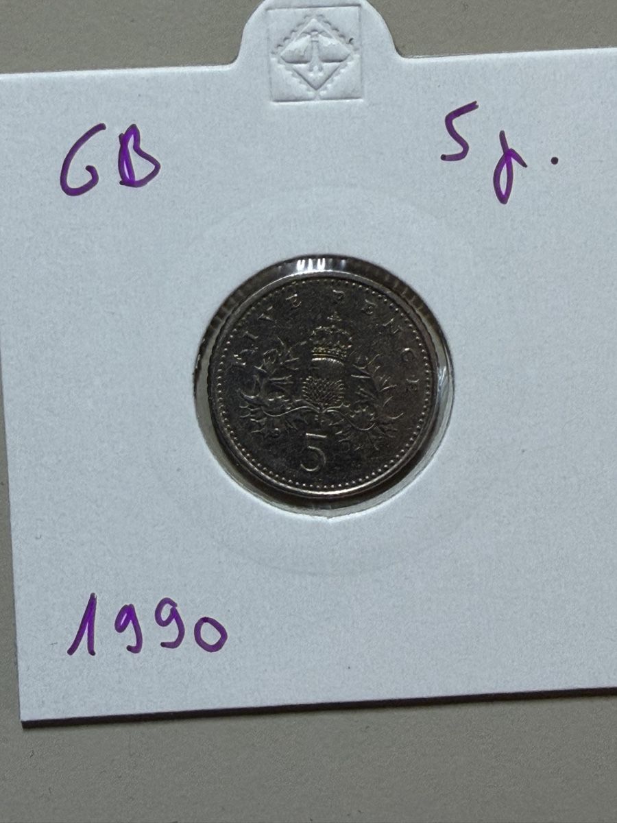 Alle Münzen: GB - 5 pence - 1990 – Gebraucht aus Payerne von Mike1682