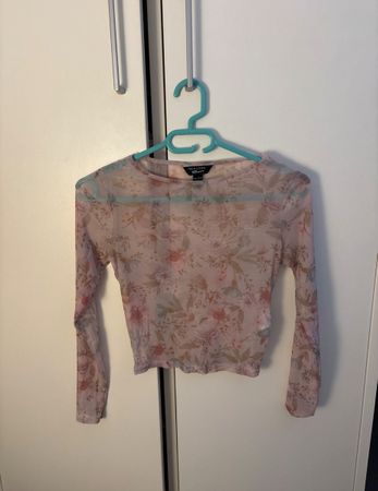 NEW LOOK FLORAL MESH LONG SLEEVE CROP TOP