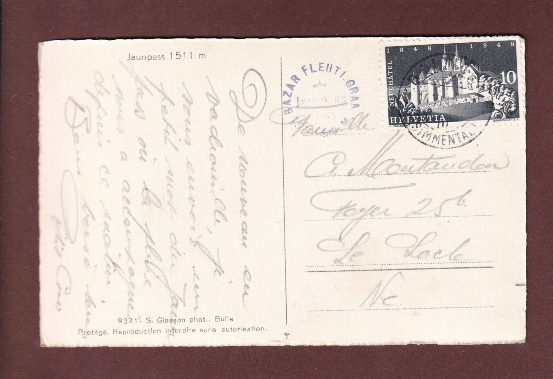 Ansichtskarten: JAUNPASS - 1948 – Gebraucht aus Pully von nicecards-shop 1
