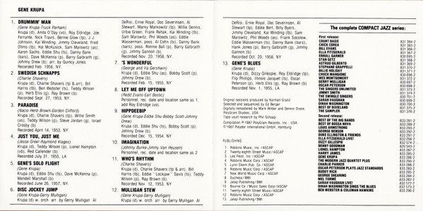 Gene Krupa COMPACT JAZZ Ben Webster Roy Eldridge Al Cohn CD 5