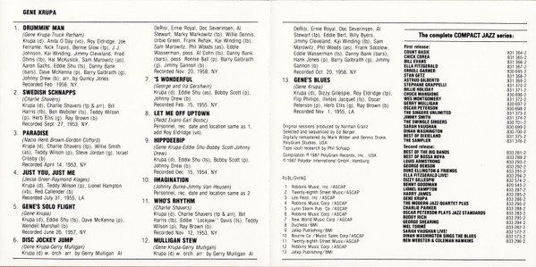 CDs: Gene Krupa COMPACT JAZZ Ben Webster Roy Eldridge Al Cohn CD – D'occasion à Kandergrund par Sososo 4