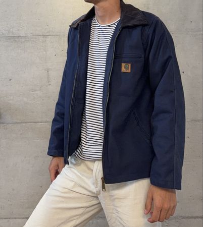 Carhartt Navy Jacket Size M Corduroy Collar Canvas Workwear