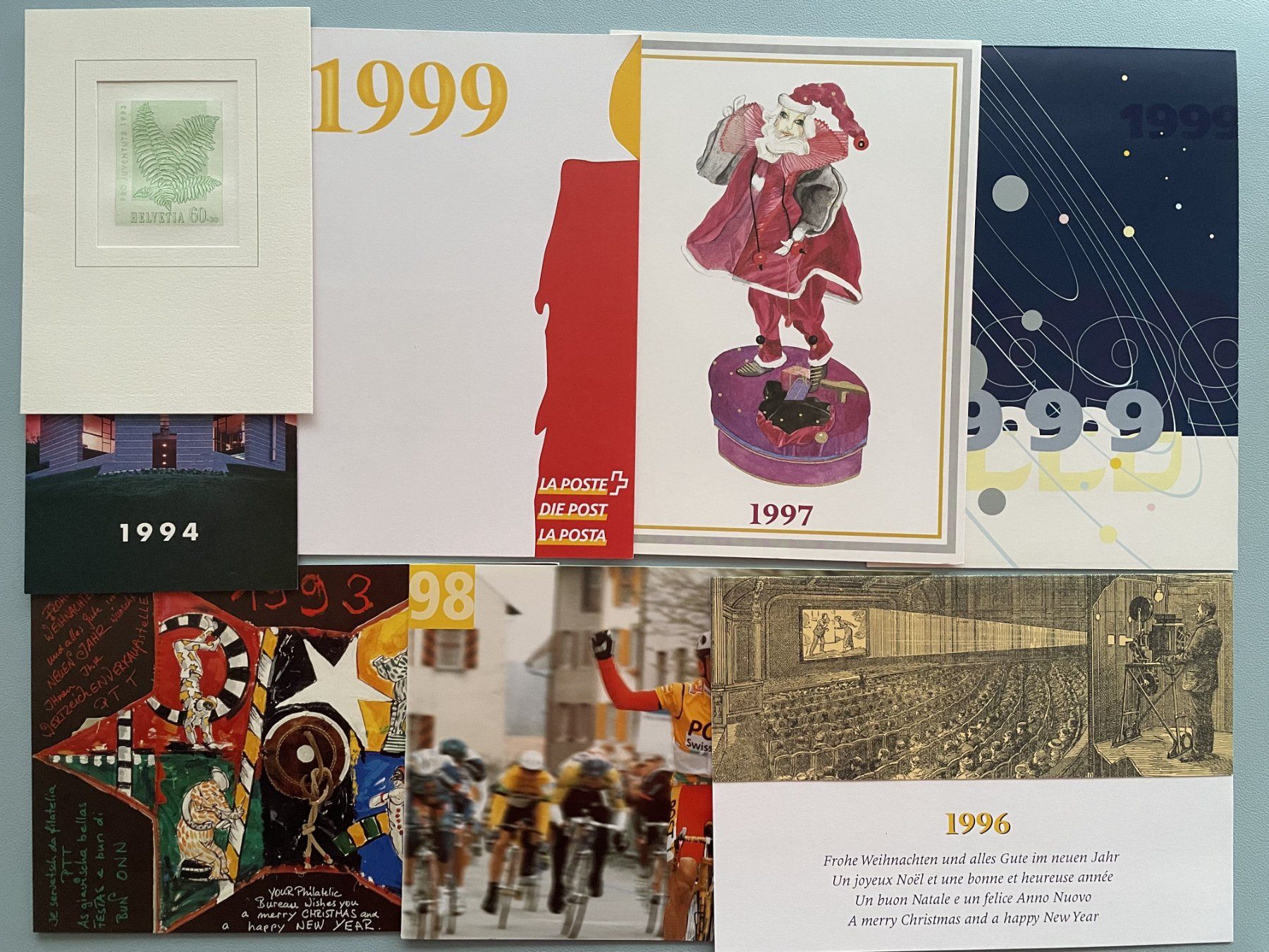 Tutti i francobolli: 8 Weihnachtskarten der Post mit Briefmarken – Usato da Eggersriet venduto da stamp303