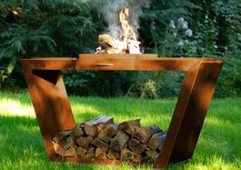 NEU -Feuerstelle160cm-Grill -Holzablage-Corten-madeingermany