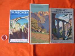 3 x Landkarte Graubünden, RHB Rhätische Bahn