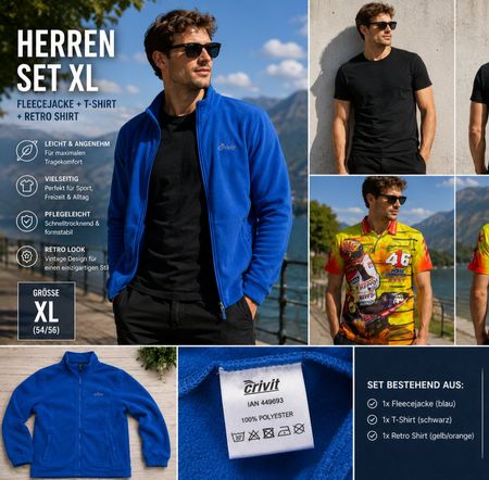 Herren Set: Fleecejacke T-Shirt XL Retro Vintage sommer