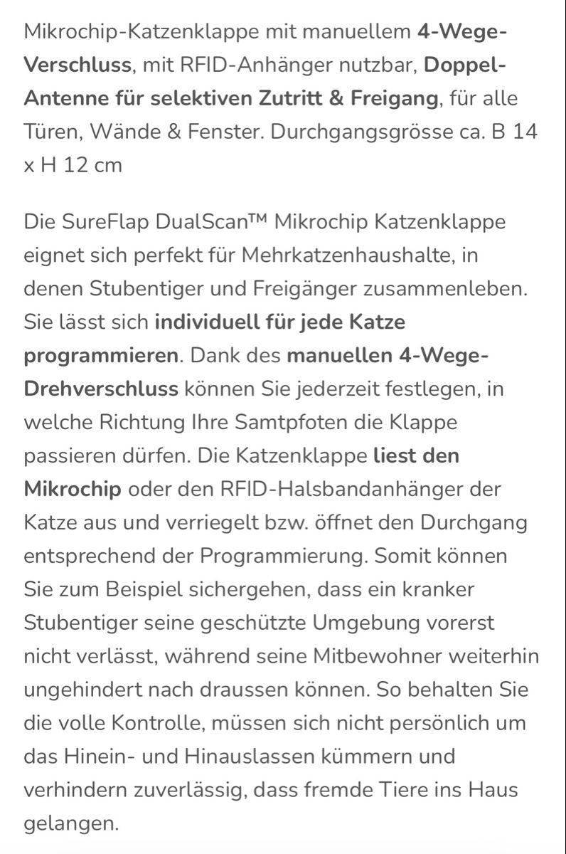 Gattaiole: Katzenklappe Sureflap Dualscan Mikrochip – Usato da Künten venduto da lola053 1