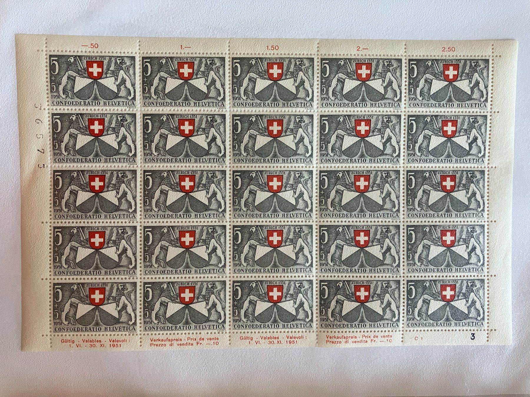 Tiro con l'arco: Briefmarkenbogen Helvetia 1951 – Nuovo (secondo la descrizione) da Menzingen venduto da Wlukas