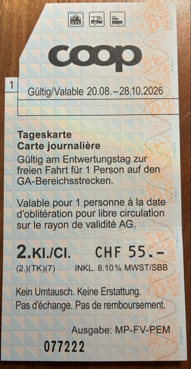 Billets: SBB Coop Day Pass 2nd Class Valid until 28.10.2026 – Neuf (Voir description) à Zürich par fra_h2cn