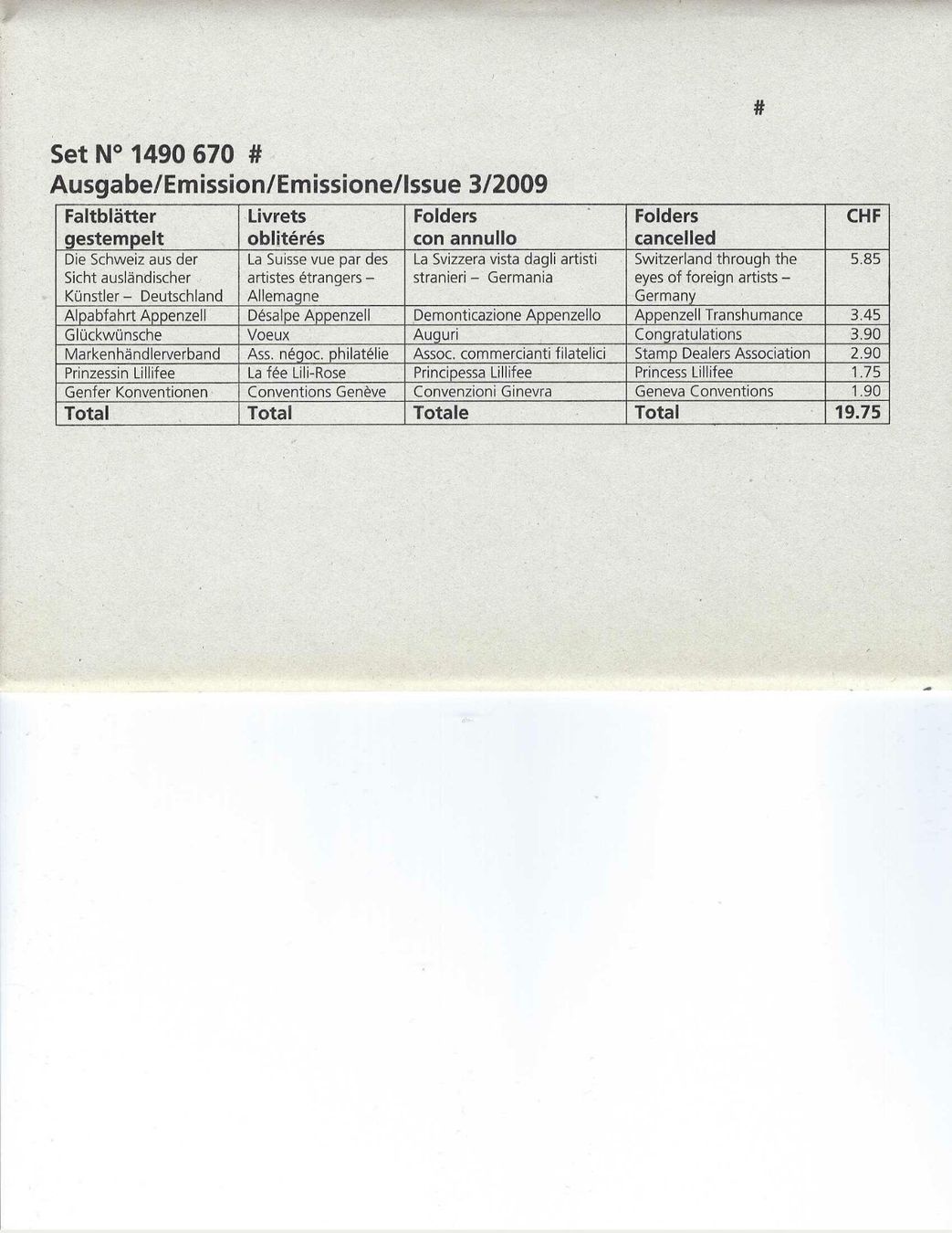Tutti i francobolli: Faltblätter Schweizer Briefmarken Jahresset 2009 gestempelt – Nuovo e nell'imballaggio originale da Diegten venduto da Pdiego 2
