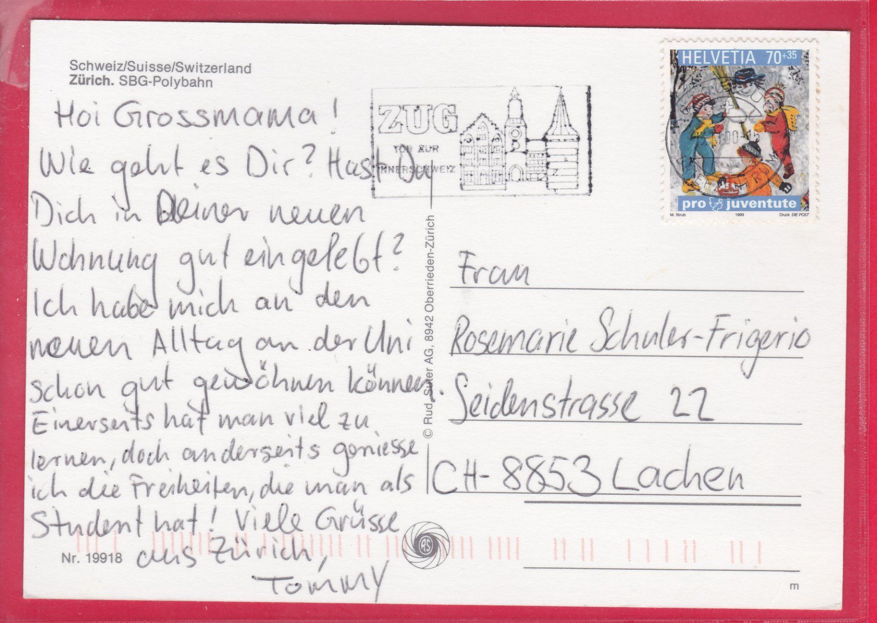 Ansichtskarten: ZÜRICH, POLYBAHN, 13.2.2000 – Gebraucht aus Oberrieden von Gebirgsstelze 1