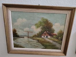 Oelgemälde mit Landschaftsmotiv Holzrahmen